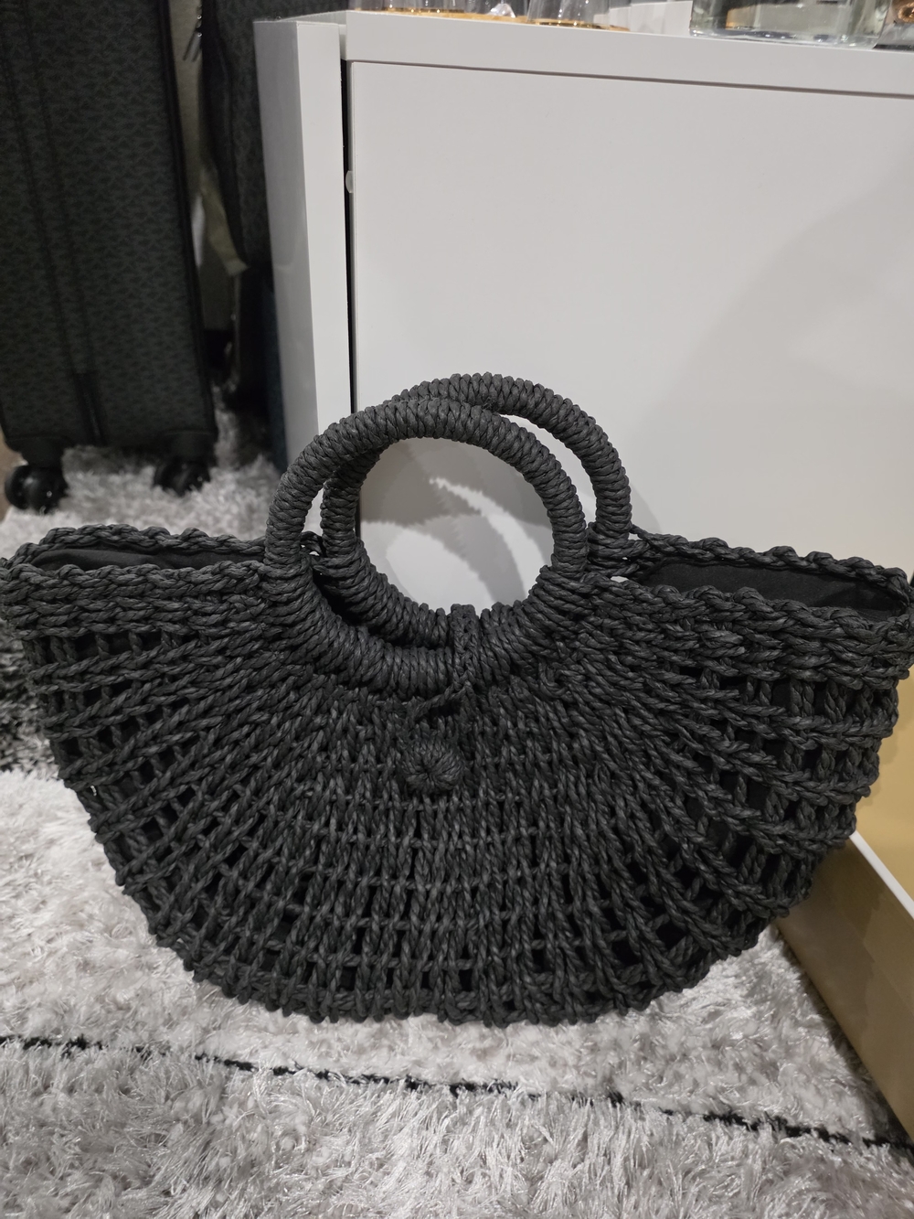Source Unknown Black Woven Round-Handle Tote